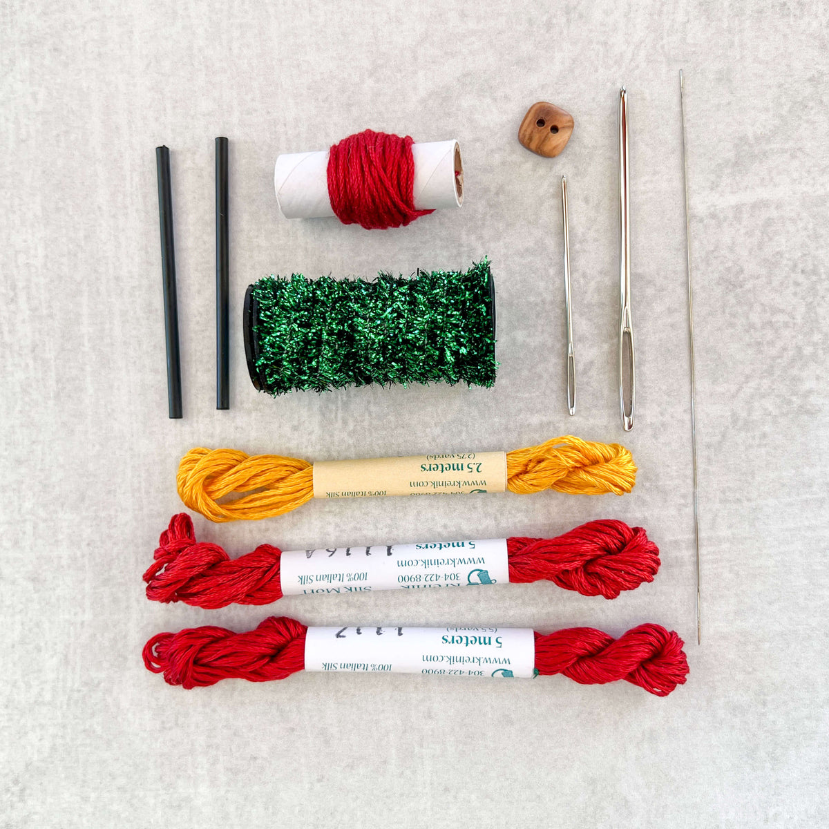 Handwoven Christmas Tree Ornament  Kit - Yarn, Button, and Long Beads